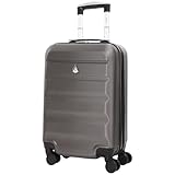 Aerolite Lightweight 55cm Hard Shell 34L Travel Carry On Hand Cabin Luggage Suitcase 4 Wheels, Approved for Ryanair Priority, British Airways, Virgin Atlantic, 5 Year Warranty, Charcoal