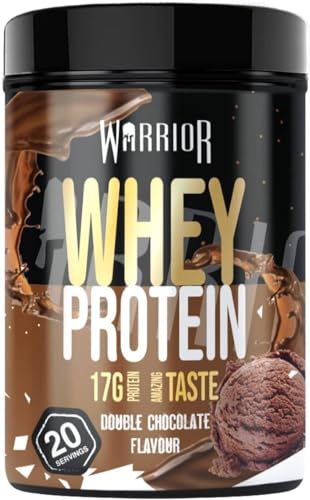 Warrior Whey Protein Powder – Up to 36g* of Protein Per Shake – Low Sugar, and Low Carbs – GMP Certified (Double Chocolate, 500g) (Packaging may vary)