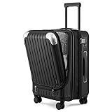 LEVEL8 Carry on Suitcase, 55CM Carry Luggage with Laptop Compartment Expandable Hand Luggage, ABS+PC Hardshell Spinner Trolley for Cabin Suitcase with 4Wheel TSA, Black
