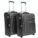 Aerolite 55x40x20cm (Expandable 55x40x23cm) 48L Ultra Lightweight Eco Friendly Carry On Hand Cabin Luggage Travel Suitcase 55x40x20 to 55x40x23 with 2 Wheels & TSA Approved Lock (Set of 2, Black)