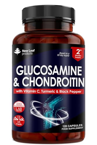 Glucosamine and Chondroitin High Strength - Enriched With Turmeric And Vitamin C - Glucosamine Sulphate Chondroitin Sulphate, Food Supplement - Contributes To The Normal Function of Bones 120 Capsules