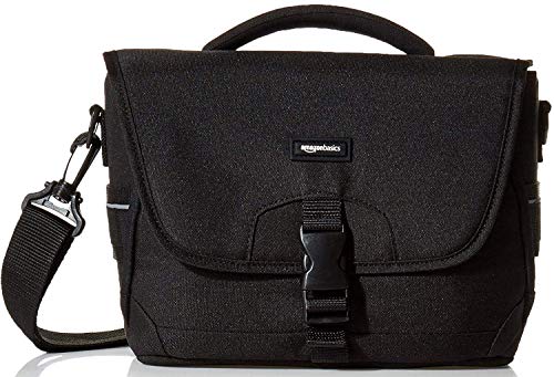 Amazon Basics - Medium shoulder bag for SLR camera and accessories, Black with orange interior