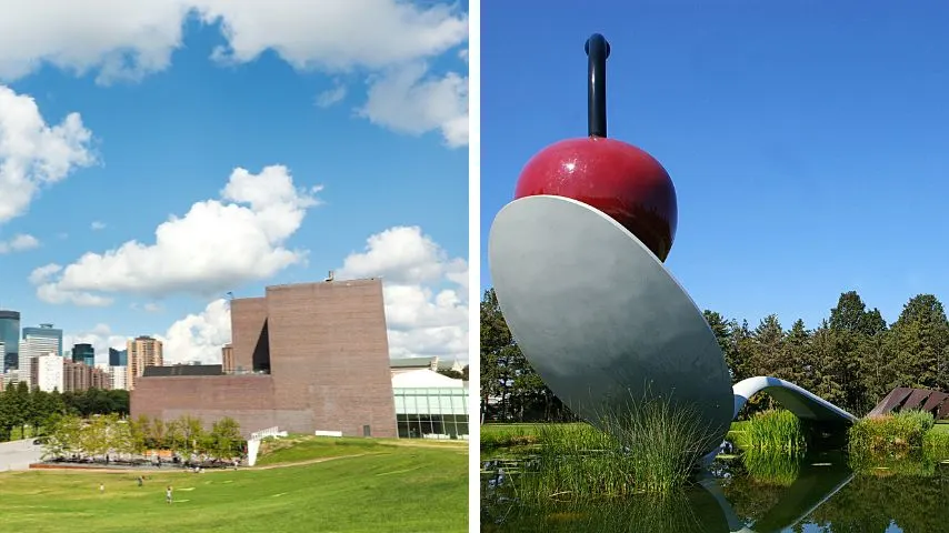 The Walker Art Center is home to modern contemporary visual art and the Minnesota Sculpture Garden where the Spoonbridge and Cherry sculpture can be found.