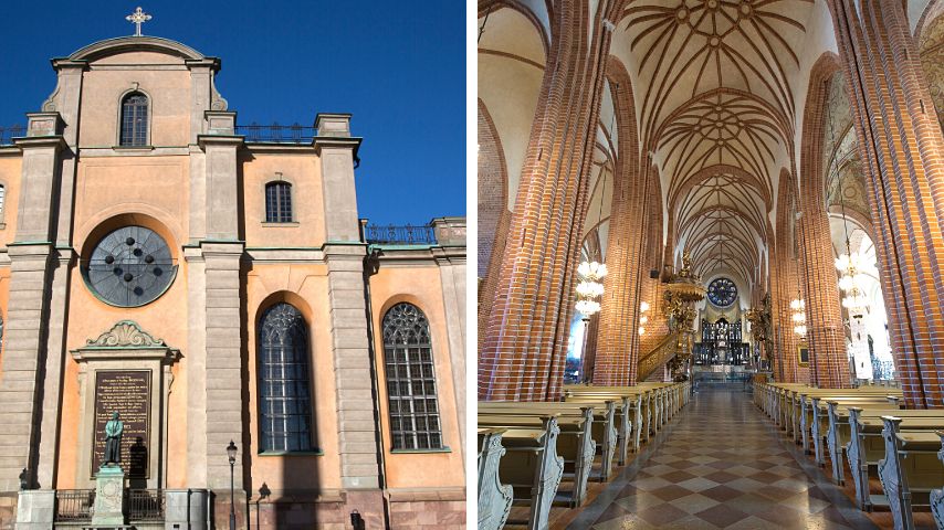 The Storkyrkan, Sweden's oldest church, is built in 1279 and features Brick Gothic architecture.