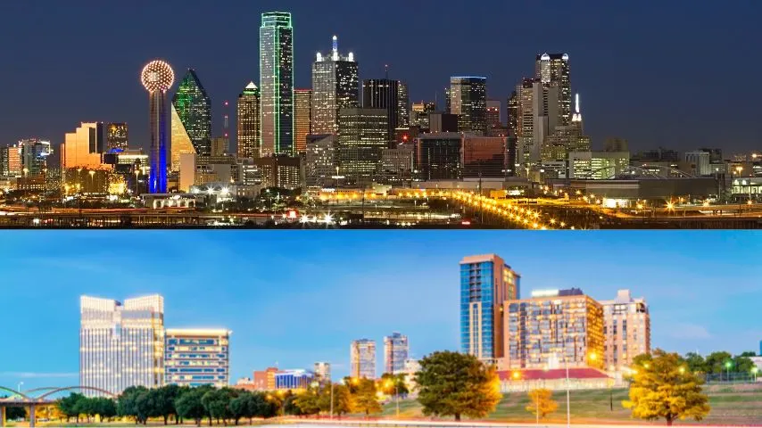 The Dallas Skyline (top), and the Fort Worth Skyline (bottom)