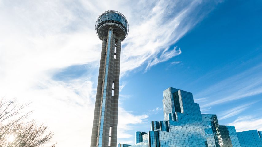 The Reunion Tower, with its ball-shaped observation deck, is one of the most identifiable landmarks in the Dallas skyline. 