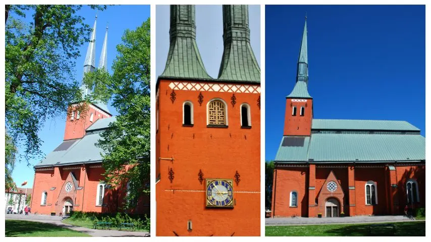 The Växjö Cathedral has unique twin spires and a beautiful glass altar inside.